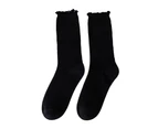 aerkesd 1 Pair Japanese Style Ribbed Solid Color Thermal Socks Spring Autumn Women Ruffle Cuffs Mid-Tube Socks-One Size Black - Black