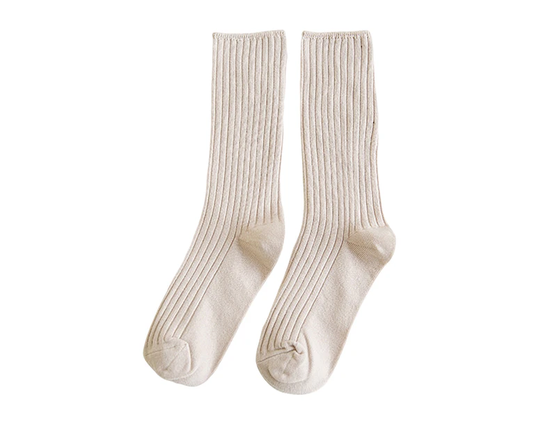 aerkesd 1 Pair Cotton Socks Thickened Ultra Soft Keep Warm Solid Color Autumn Winter Long Tube Knitting Pile Socks for Everyday Life-Beige One Size - Beige