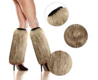aerkesd 1 Pair Leg Warmers Faux Fur Fluffy Knee High Thickened Sexy Keep Warm Solid Color Autumn Winter Women Boot Stockings for Home-Khaki - Khaki
