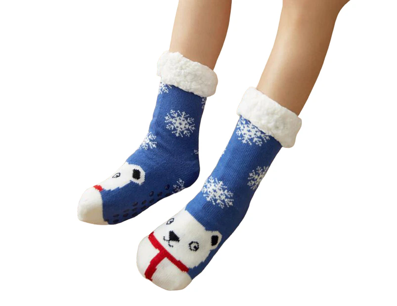 aerkesd 1 Pair Floor Socks Sherpa Lining Thickened Stretchy Keep Warm Winter Thermal Indoor Home Slipper Sleeping Socks for Home-One Size Blue - Blue