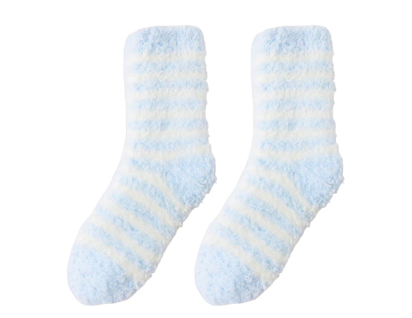 aerkesd 1 Pair Floor Socks Striped Fuzzy Stretchy Soft Comfortable Winter Thermal Indoor Home Slipper Sleeping Socks for Daily Wear-One Size Light Blue - Light Blue
