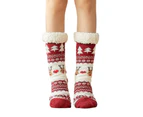 aerkesd 1 Pair Floor Socks Sherpa Lining Stretchy Soft Reindeer Pattern Feet Protection Winter Thermal Indoor Home Slipper Sleeping Socks for Home-Wine Red - Wine Red