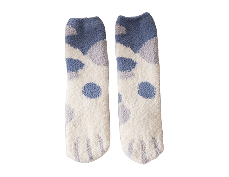aerkesd 1 Pair Floor Socks Cat Paw Fuzzy Thickened Stretchy Keep Warm Soft Winter Thermal Indoor Home Slipper Sleeping Socks for Daily Wear-Light Blue - Light Blue