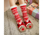 aerkesd 1 Pair Floor Socks Sherpa Lining Thickened Stretchy Keep Warm Winter Thermal Indoor Home Slipper Sleeping Socks for Home-One Size White+Red - White + Red