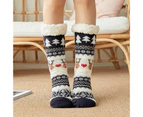 aerkesd 1 Pair Floor Socks Sherpa Lining Stretchy Soft Reindeer Pattern Feet Winter Thermal Indoor Home Slipper Sleeping Socks for Home-Navy Blue - Navy Blue