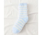 aerkesd 1 Pair Floor Socks Striped Fuzzy Stretchy Soft Comfortable Winter Thermal Indoor Home Slipper Sleeping Socks for Daily Wear-One Size Light Blue - Light Blue