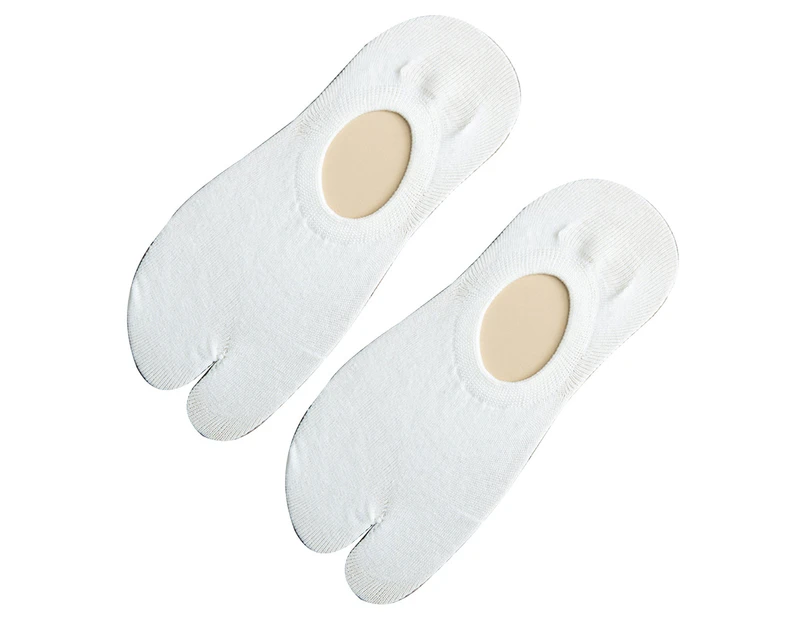 aerkesd 1 Pair Men Women Solid Color No Show Split Toe Non-slip Elastic Low Cut Socks-White - White