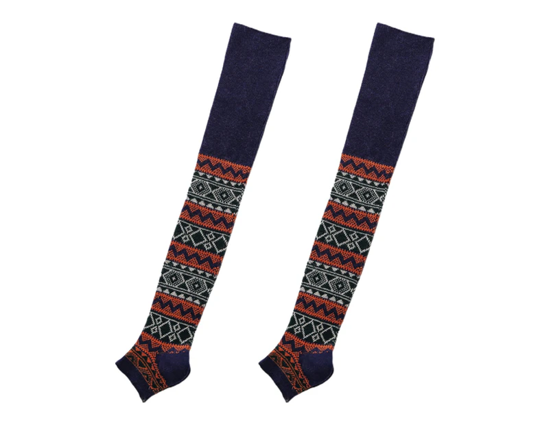 aerkesd 1 Pair Leg Warmers Geometric Pattern Knitted Autumn Winter Thicken Warm Long Tube Leg Socks for Daily Wear-Navy Blue - Navy Blue