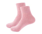 aerkesd 1 Pair Middle Cut Anti-Slip Unisex Socks Super Soft Thick Knitted Solid Color Crew Socks for Autumn Winter-Pink Red One Size - Pink Red