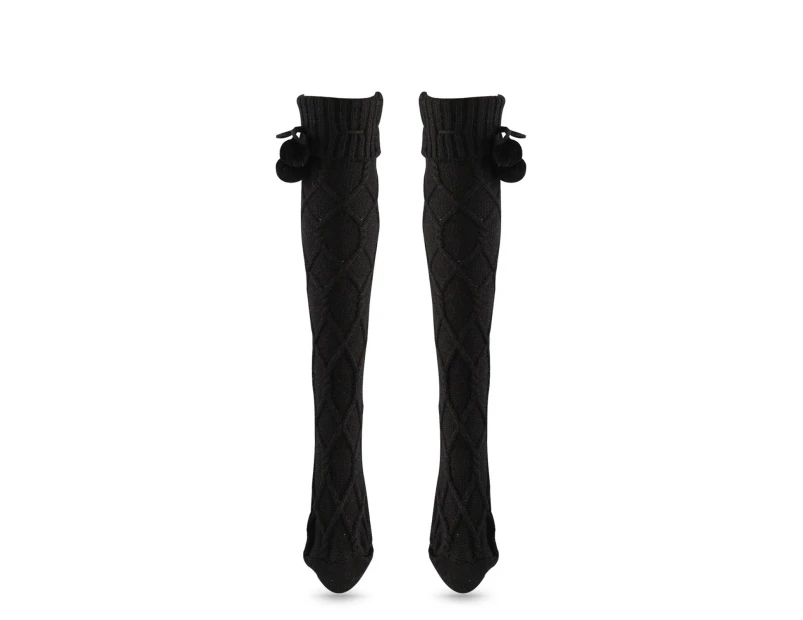 aerkesd 1 Pair Slouch Socks Breathable High Elasticity Anti-shedding Knit Knee-High Winter Boot Socks for Girl-Black - Black