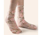 aerkesd 1 Pair Pile Socks Elegant Transparent Nylon Less Wear Floral Lace Socks Photo Props-Pink - Pink