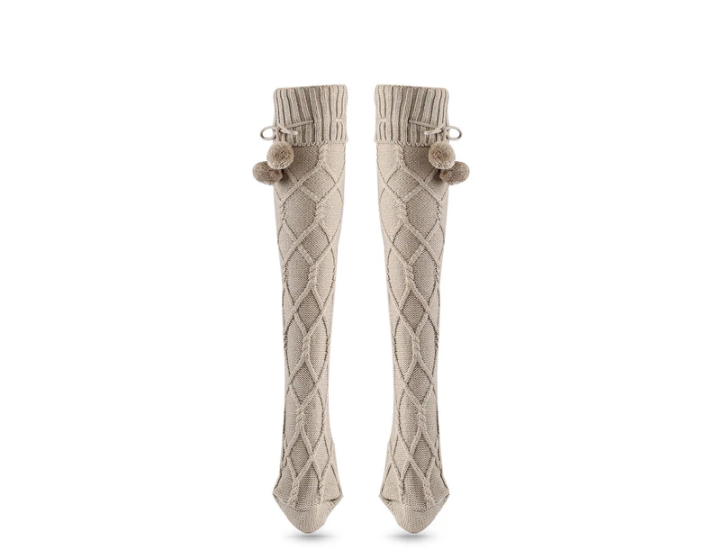 aerkesd 1 Pair Slouch Socks Breathable High Elasticity Anti-shedding Knit Knee-High Winter Boot Socks for Girl-Light Grey - Light Grey