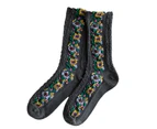 aerkesd 1 Pair Middle Tube Twist Warm Women Socks Flower Pattern Ethnic Print Crew Socks for Autumn Winter-Dark Gray - Dark Gray