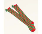 aerkesd 1 Pair Stockings Knitting Ornament Contrast Colors Stripes High Elasticity Warm Cosplay Winter Long Socks for New Year-One Size Red Green - Red Green