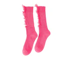 aerkesd 1 Pair Women Stockings Breathable Cotton Sweat Absorption Soft High Elasticity Ripped Long Holes Women Socks Fitness Socks-Rose Red One Size - Rose Red