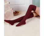 aerkesd 1 Pair Women Socks Solid Color Warm Autumn Winter Long Japanese Style Socks for Student-Wine Red - Wine Red