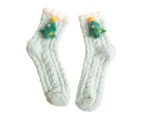 aerkesd 1 Pair Women Floor Socks Cartoon Rabbit Green Tree Coral Fleece Thicken Middle Tube Sleeping Socks for Daily Wear-One Size Green - Green