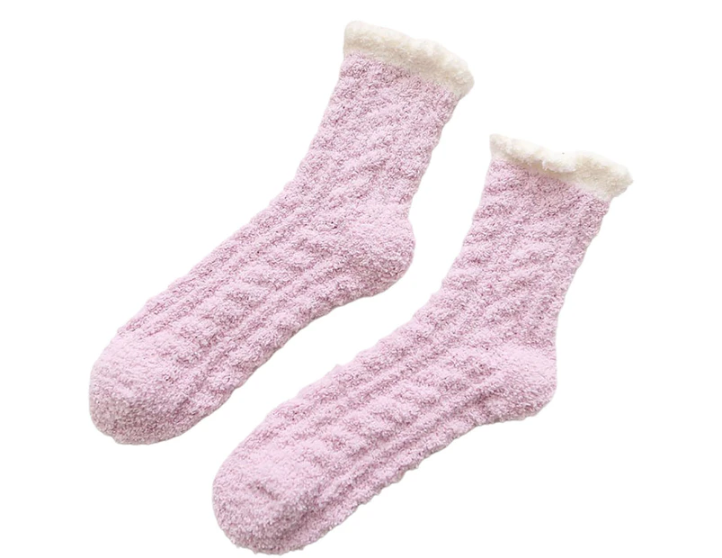 aerkesd 1 Pair Warm Keeping Women Socks Thickened Polyester Trendy Classic Winter Stockings for Daily-Purple - Purple