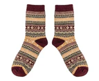 aerkesd 1 Pair Unisex Socks Ethnic Style Warm Men Women Color Block Knitting Socks for Daily Wear-Wine Red - Wine Red
