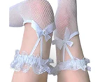 aerkesd 1 Pair Women Stockings Solid Color Lace Bow-knot Sexy Mesh See Through Great Stretch Socks for Daily Wear-One Size White - White