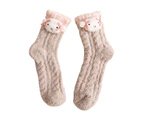 aerkesd 1 Pair Women Floor Socks Cartoon Rabbit Green Tree Coral Fleece Thicken Middle Tube Sleeping Socks for Daily Wear-One Size Khaki - Khaki