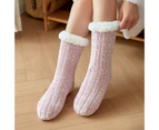 aerkesd 1 Pair Vertical Stripe Non-Slip Silicone Knitted Socks Middle Tube Fleece Lined Women Warm Snow Socks for Christmas-Light Pink - Light Pink