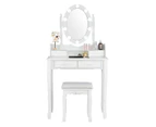 Giantex Vanity Table Set w/10 Brightness Adjustable LED Lights Makeup Dressing Table w/ Oval Mirror 4 Drawers Cushioned Stool,White