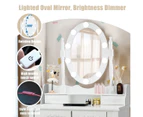Giantex Vanity Table Set w/10 Brightness Adjustable LED Lights Makeup Dressing Table w/ Oval Mirror 4 Drawers Cushioned Stool,White