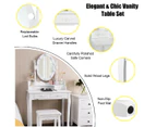 Giantex Vanity Table Set w/10 Brightness Adjustable LED Lights Makeup Dressing Table w/ Oval Mirror 4 Drawers Cushioned Stool,White