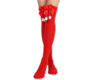 Womens Solid/Striped Long Stockings Christmas Bow-Knot Thigh High Socks Costume - Pure/Red Hair Ball