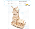 Three-dimensional Wooden Dutch Windmills Lighting Effect Easy-assembled 3D Dutch Windmills Toys for School