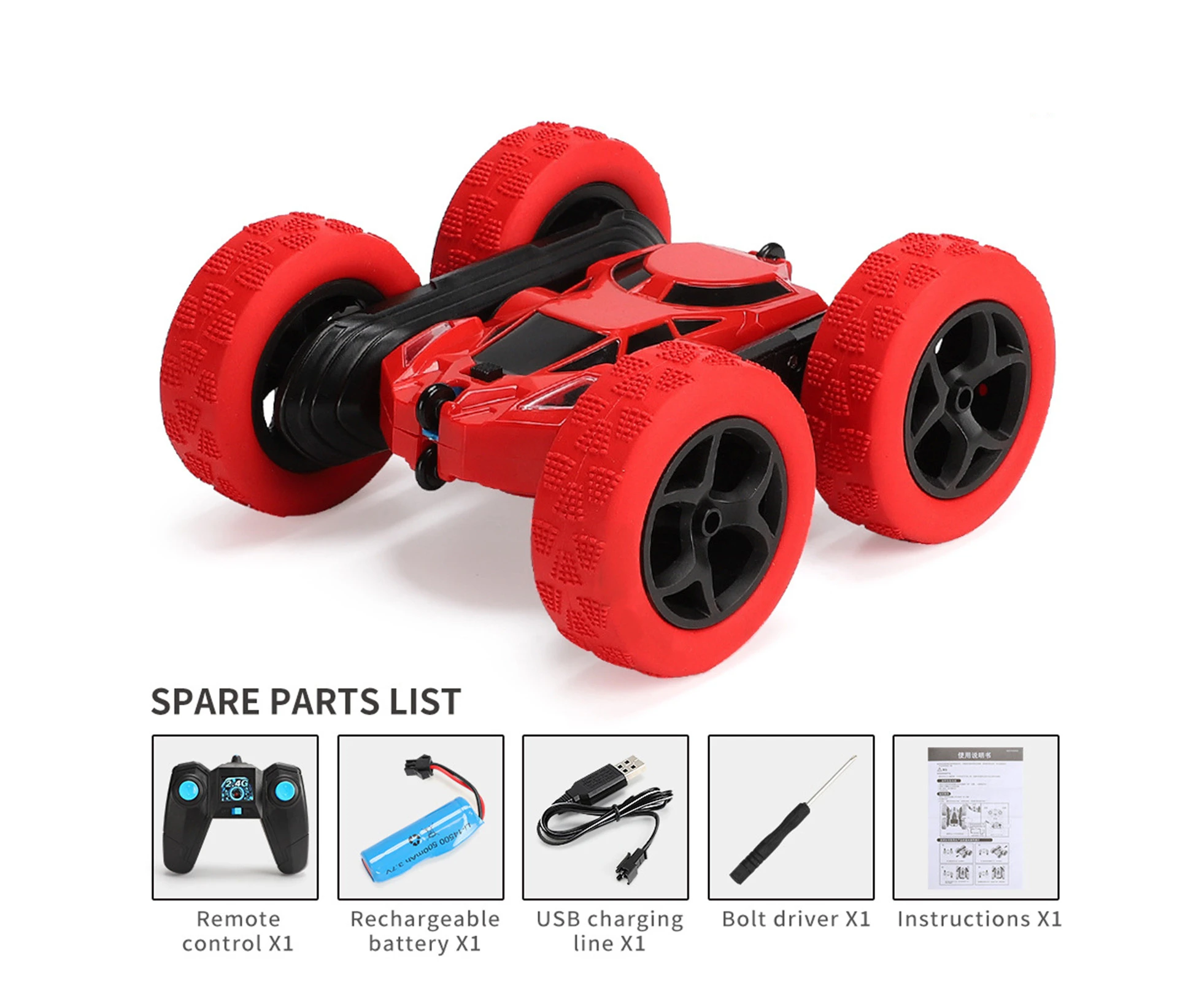 Remote Control Car Four-wheel Drive Shock Proof Flexible RC Off Road Stunt Truck Children Gift - Red