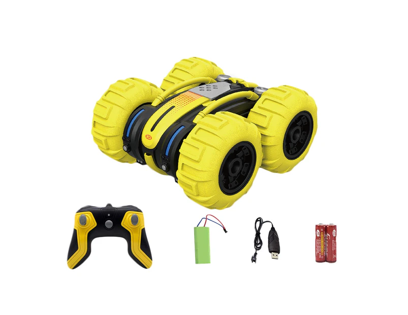 Two-sided 360 Degree Rotation Amphibious 4 Wheels Remote Control Car Kids Toy - Yellow