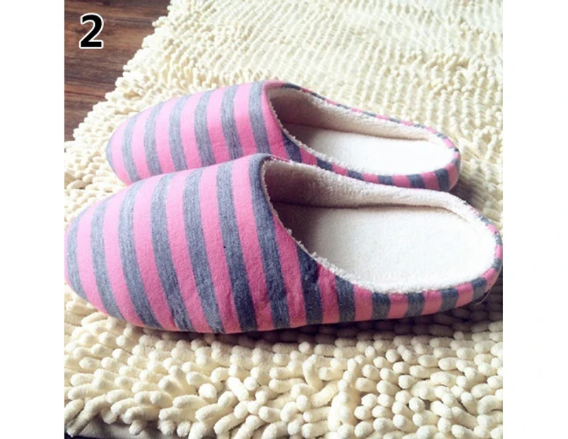 Women\'s Men\'s Winter Striped Warm Soft Anti-Slip  Indoor Shoes Home Slippers