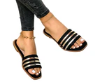 Women Summer Outdoor Casual Soft Flat Non-slip Open Toe Stripe Slippers Shoes