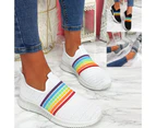 Women Rainbow Stripes Slip On Work Shoes Anti Skid Breathable Sock Sneakers