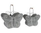 Willow & Silk 2-Piece Distressed Butterfly Planter Set - Grey