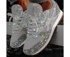 Women Casual Breathable Sequin Rhinestone Shiny Platform Sneakers Walking Shoes