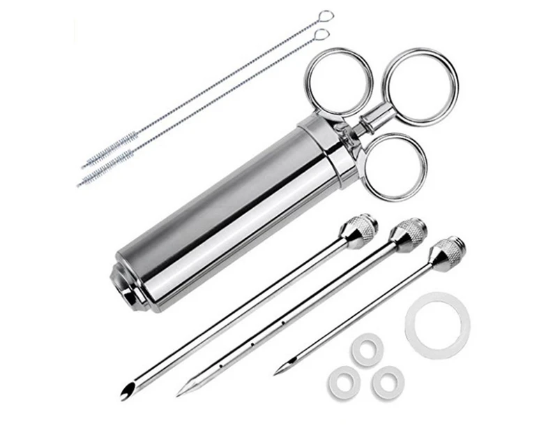 Three Needle Stainless Steel Seasoning Turkey Syringe + 2 Brushes304 Stainless Steel Meat Injector Kit With 60Ml Large