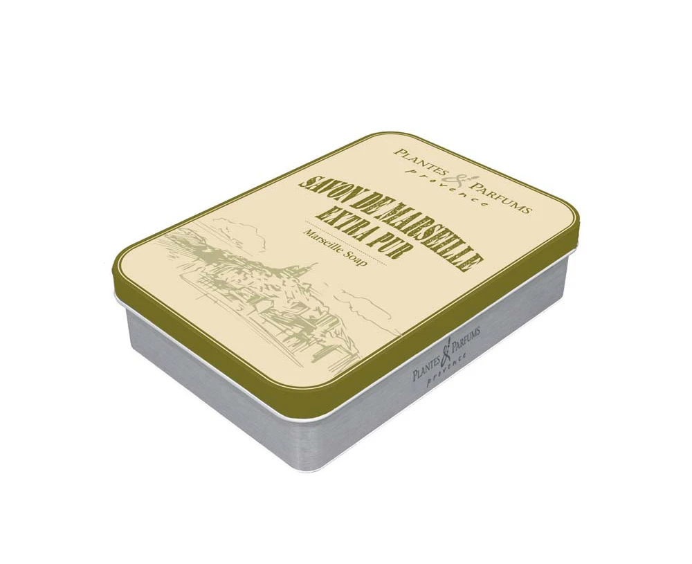 Plantes & Parfums 100g Olive soap in a "Marseille" metallic box