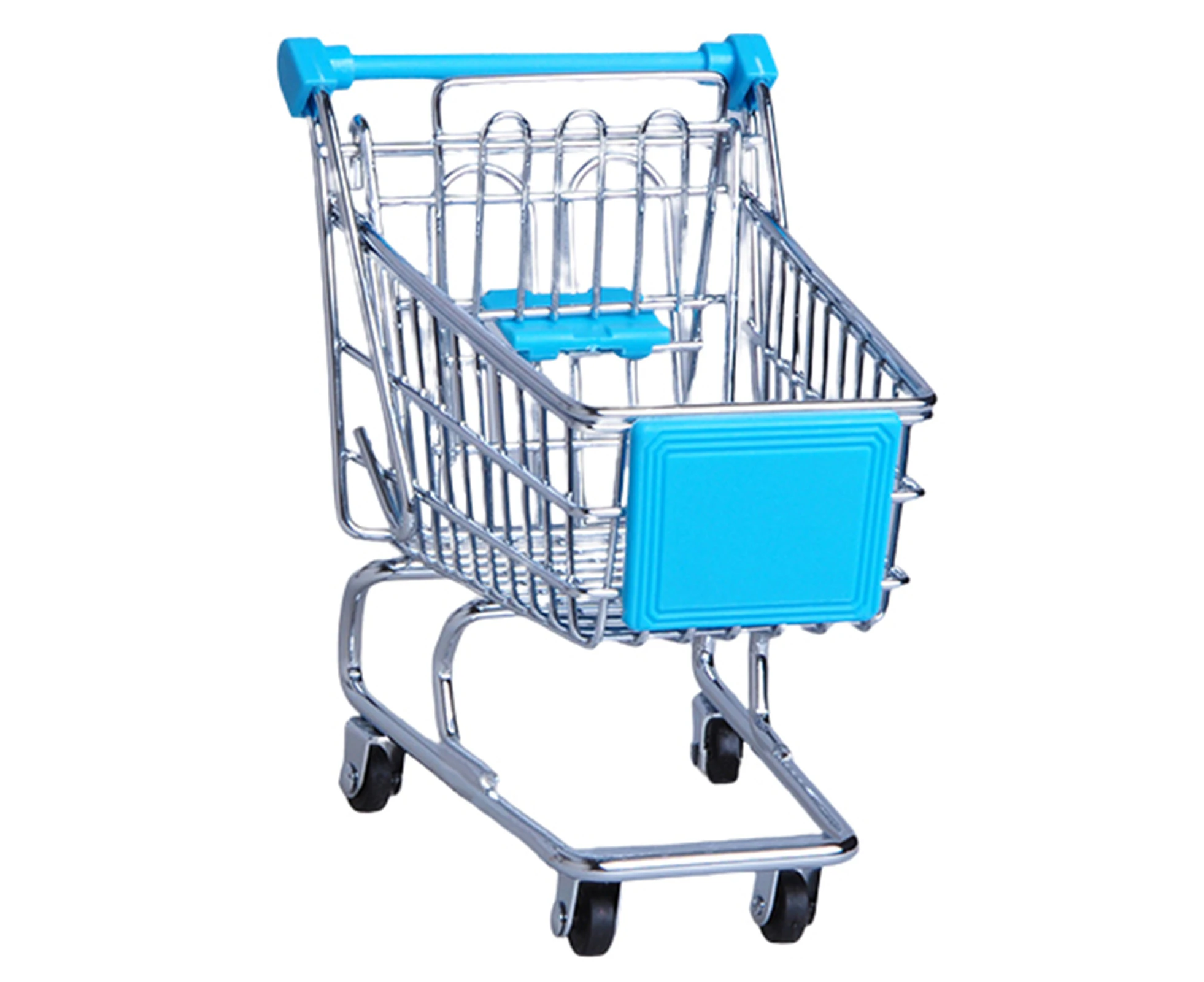 Hand Trolley High Simulation Decorative Mini Shopping Cart Storage Basket for Storing Pretend Toy - Sky Blue