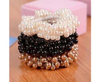 Women Fashion Rope Scrunchie Ponytail Holder Faux Pearl Beads Elastic Hair Band Black