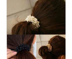 Women Fashion Rope Scrunchie Ponytail Holder Faux Pearl Beads Elastic Hair Band White