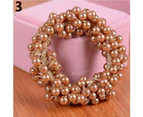Women Fashion Rope Scrunchie Ponytail Holder Faux Pearl Beads Elastic Hair Band White