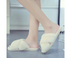 1 Pair Women Winter Slippers Cross Non-slip Solid Color Fluffy Faux Fur Soft Soles Flat Heel Slip-on Floor Flip Flops for Indoor