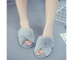 1 Pair Women Winter Slippers Cross Non-slip Solid Color Fluffy Faux Fur Soft Soles Flat Heel Slip-on Floor Flip Flops for Indoor