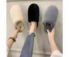 Winter Women Solid Color Closed Toe Plush Warm Mules Slippers Home Indoor Shoes