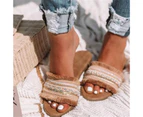 Women Bohemia Slip-on Rubber Tassels Open Toe Anti-slip Flat Shoes Slippers for Daily Life