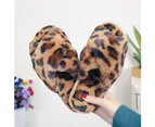 Women Leopard Cross Band Soft Plush Fluffy Slippers Open Toe Warm Bedroom Shoes