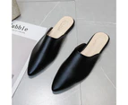 Women Closed Pointed Toe Flat Heel Slides Slippers Faux Leather Mules Shoes